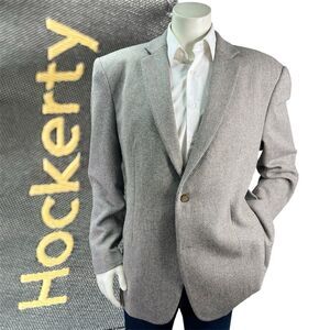 Hockerty Bespoke Custom Blazer Men 46R Herringbone Tweed Wool Gray Full Lined
